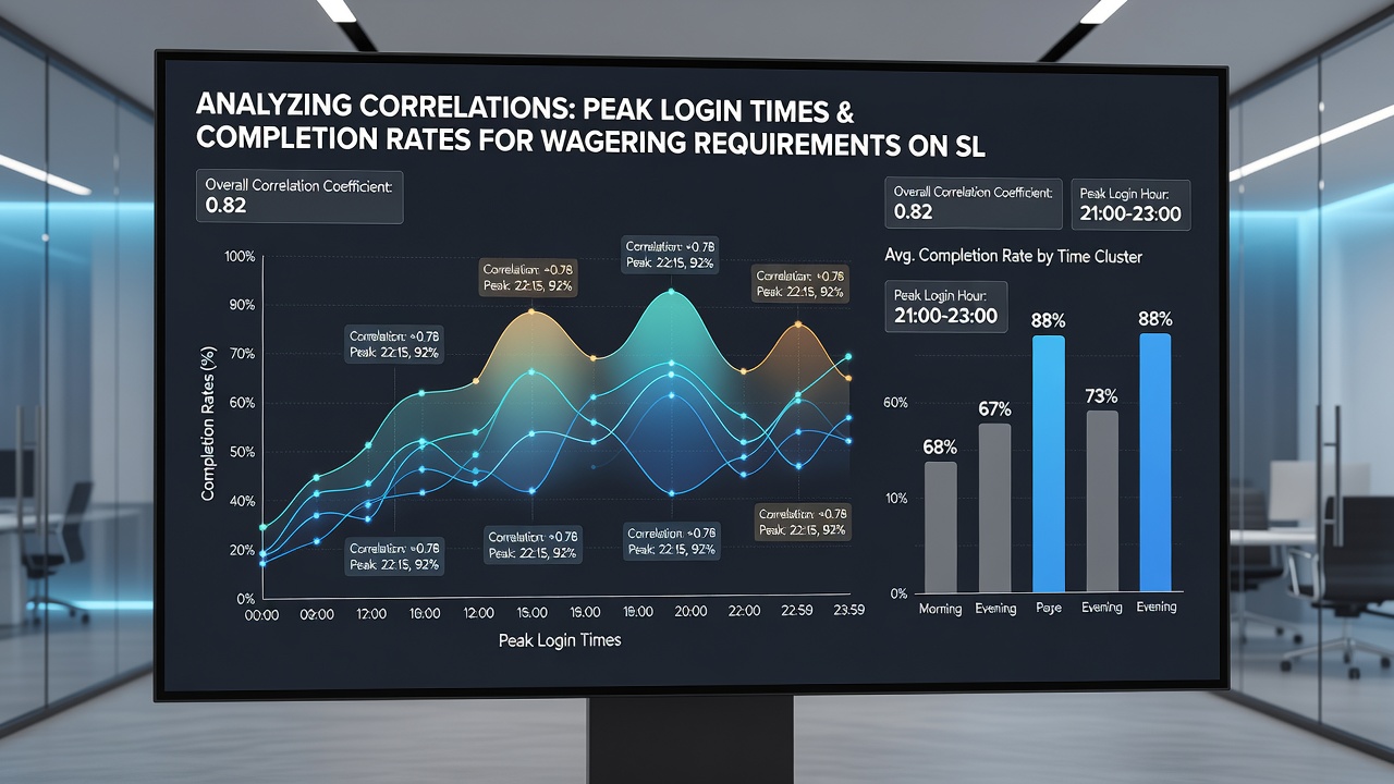 Data visualization dashboard displaying correlation graphs between hourly login peaks and bonus wagering completion percentages across mobile devices