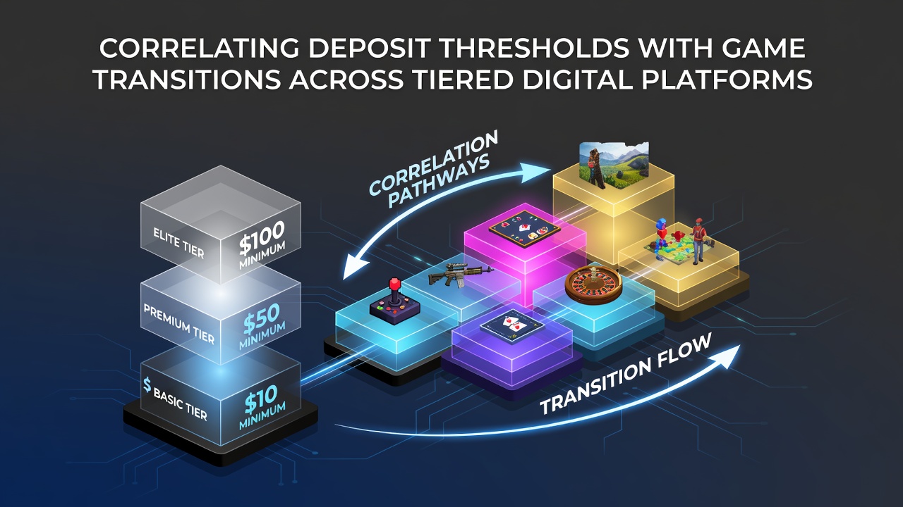 Digital interface showing deposit thresholds and game transition patterns on tiered casino platforms