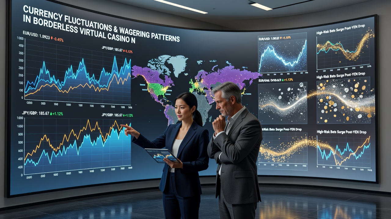 Analytics dashboard displaying real-time wagering volume changes correlated with major currency pair movements in virtual casino environments