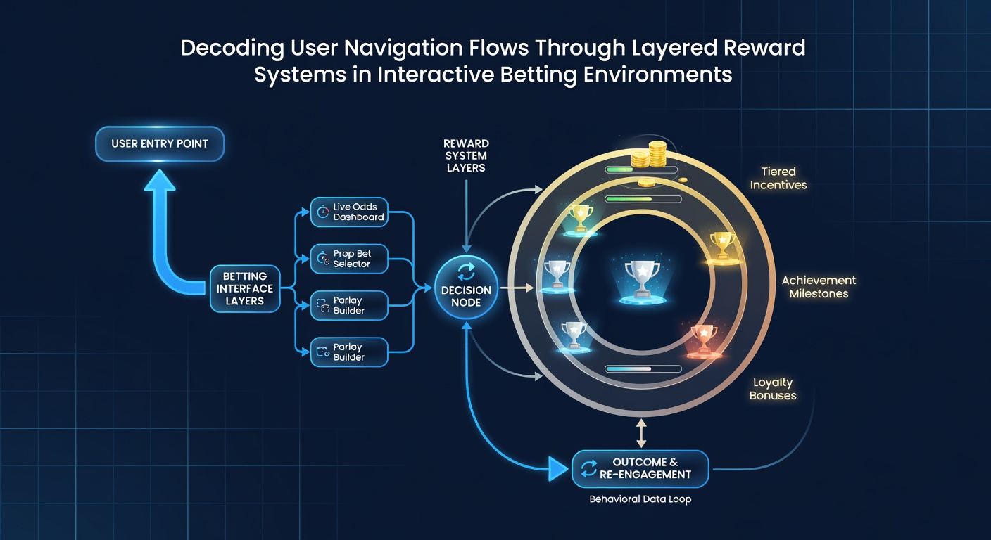 Interactive betting platform interface showing layered reward tiers and user navigation paths