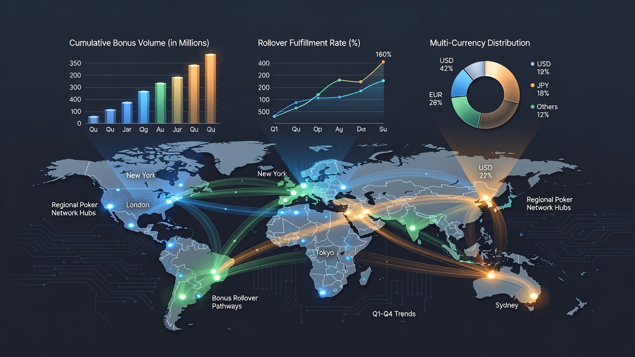 Chart displaying cumulative bonus rollover rates across multi-currency poker platforms in October 2026